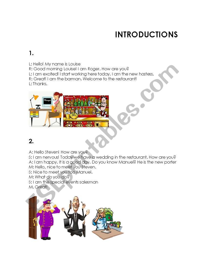 INTRODUCTIONS AT A RESTAURANT worksheet