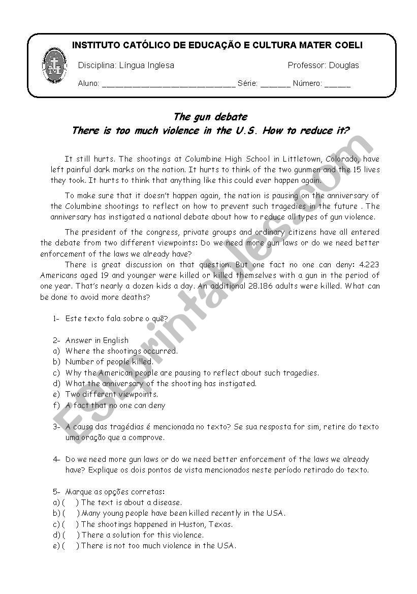 The gun debate worksheet