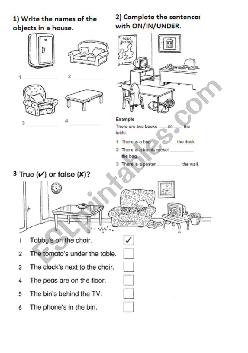 Parts of the house, furniture and Prepositions of place.