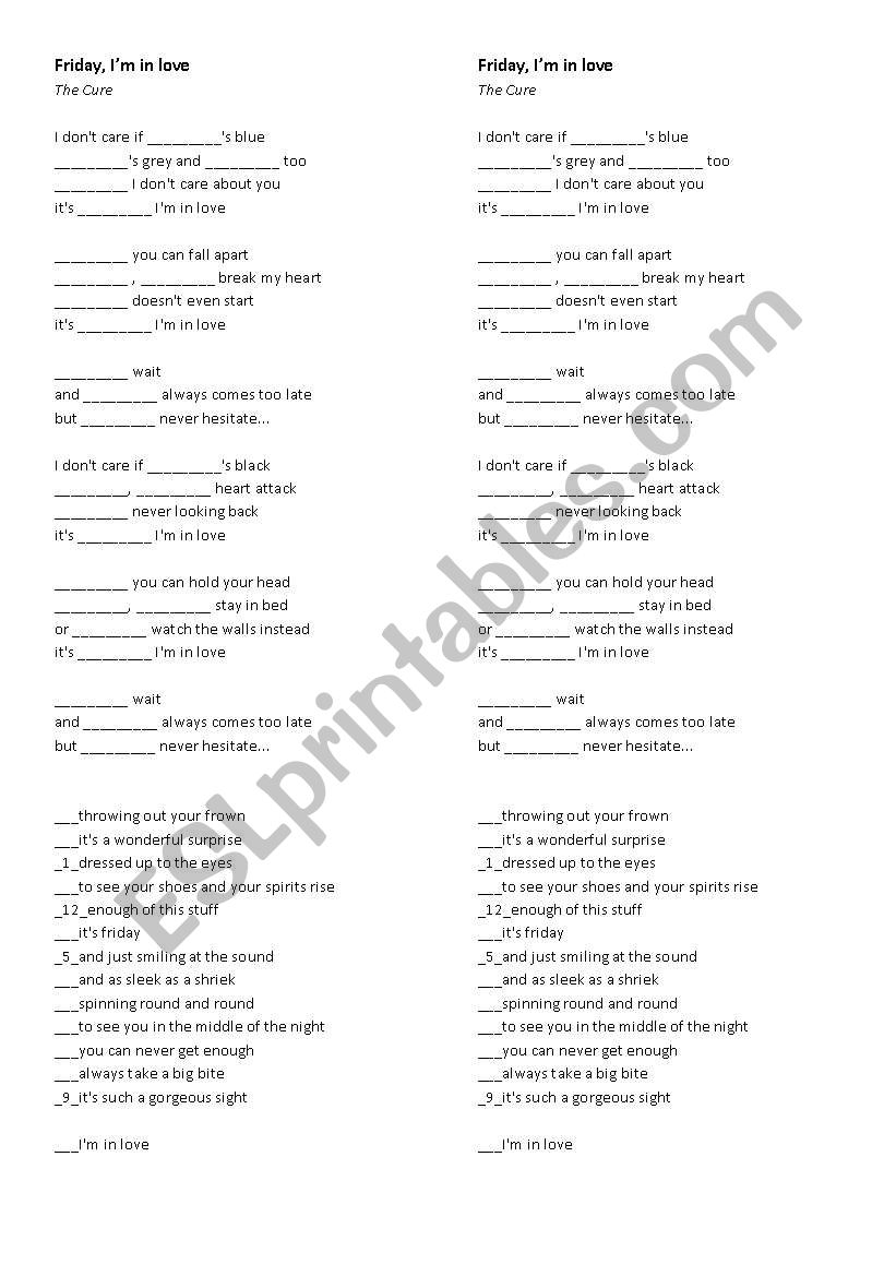 Days of the week worksheet