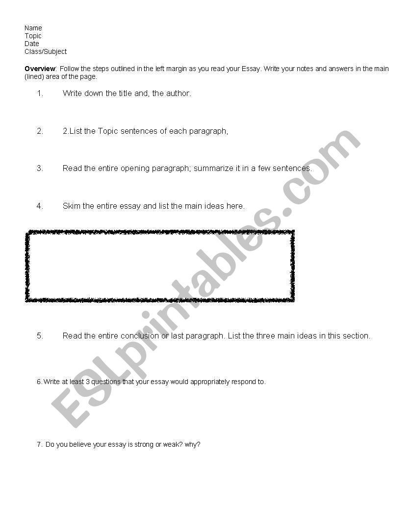 English worksheets: Essay (self Evaluation) Worksheet