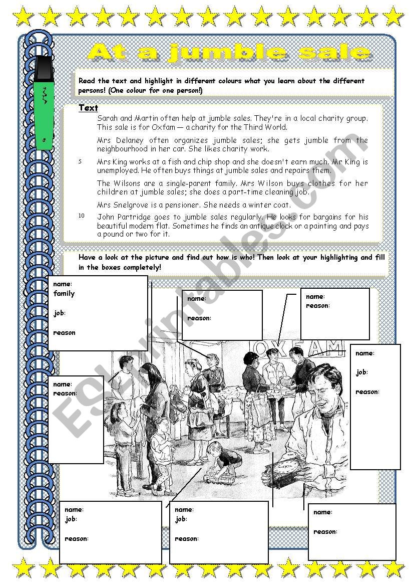 At a jumble sale worksheet