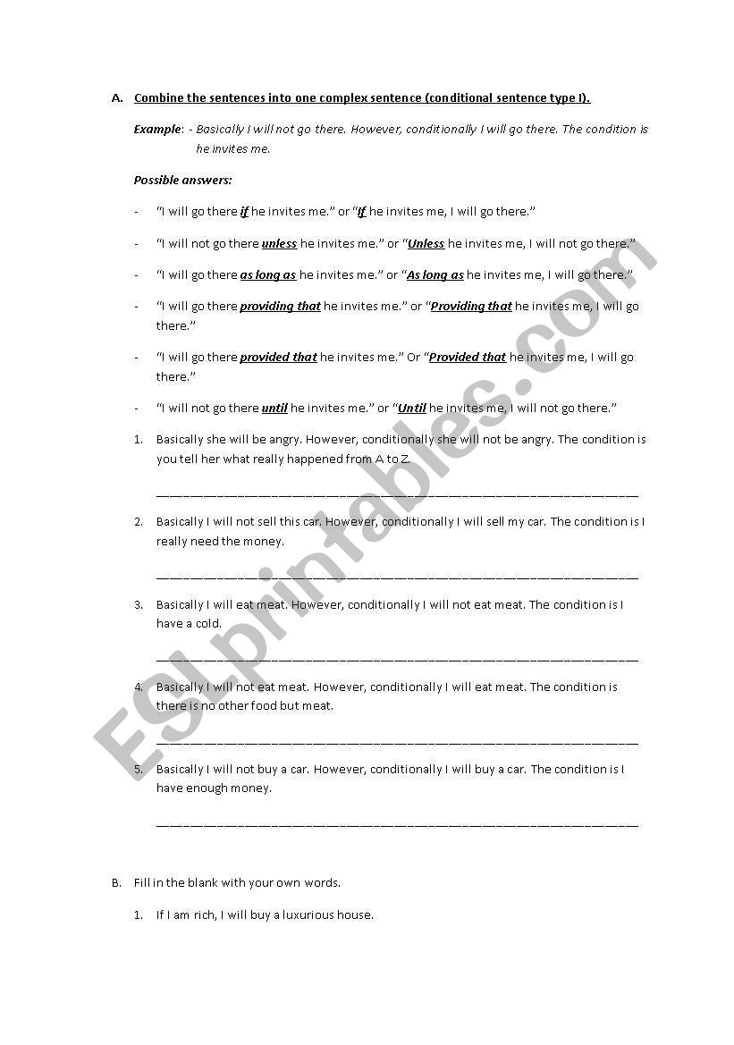 conditional sentence type I worksheet