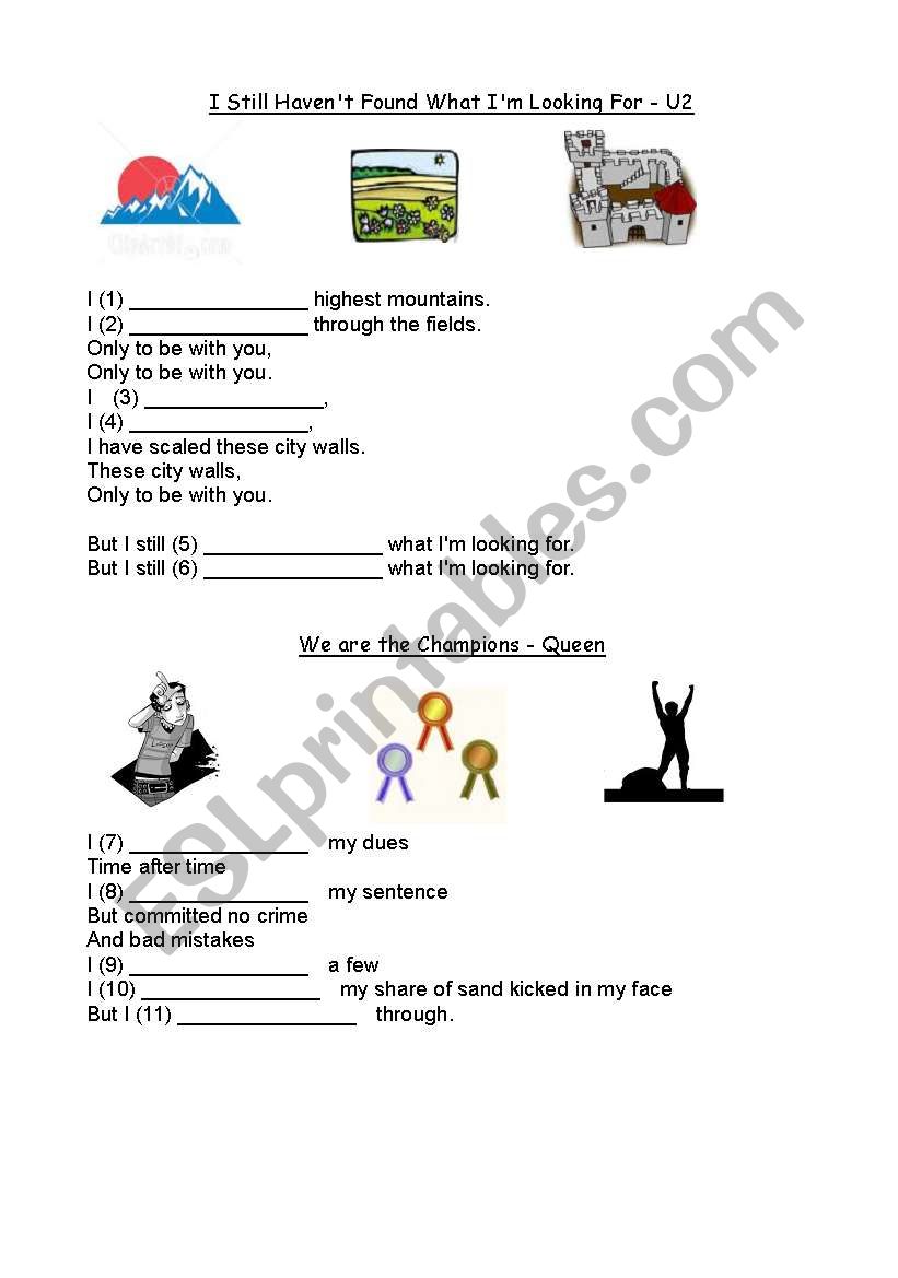 Present Perfect Songs worksheet