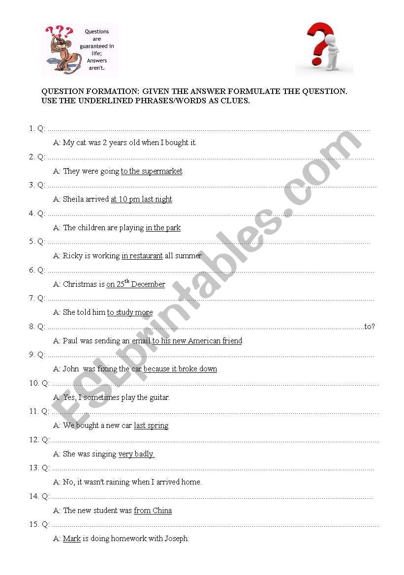 question formation worksheet