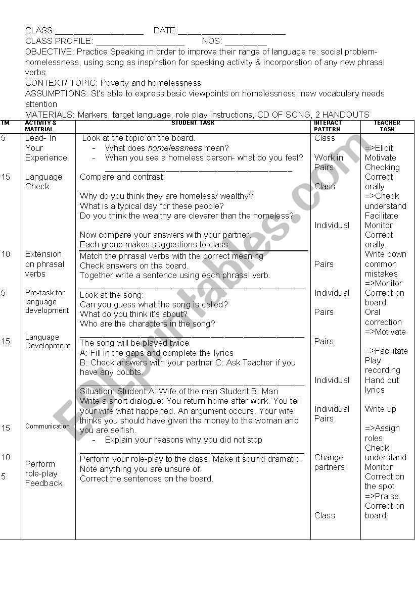 Homelessness worksheet