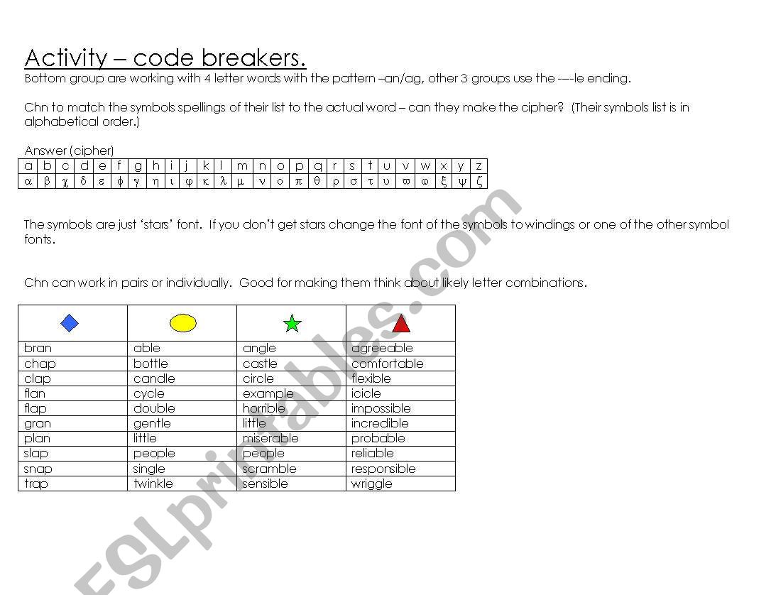 Code Breakers worksheet