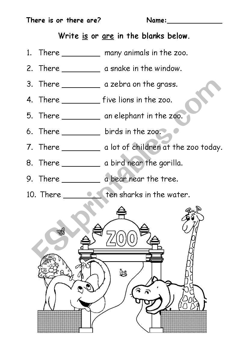 There is or are at the zoo. worksheet