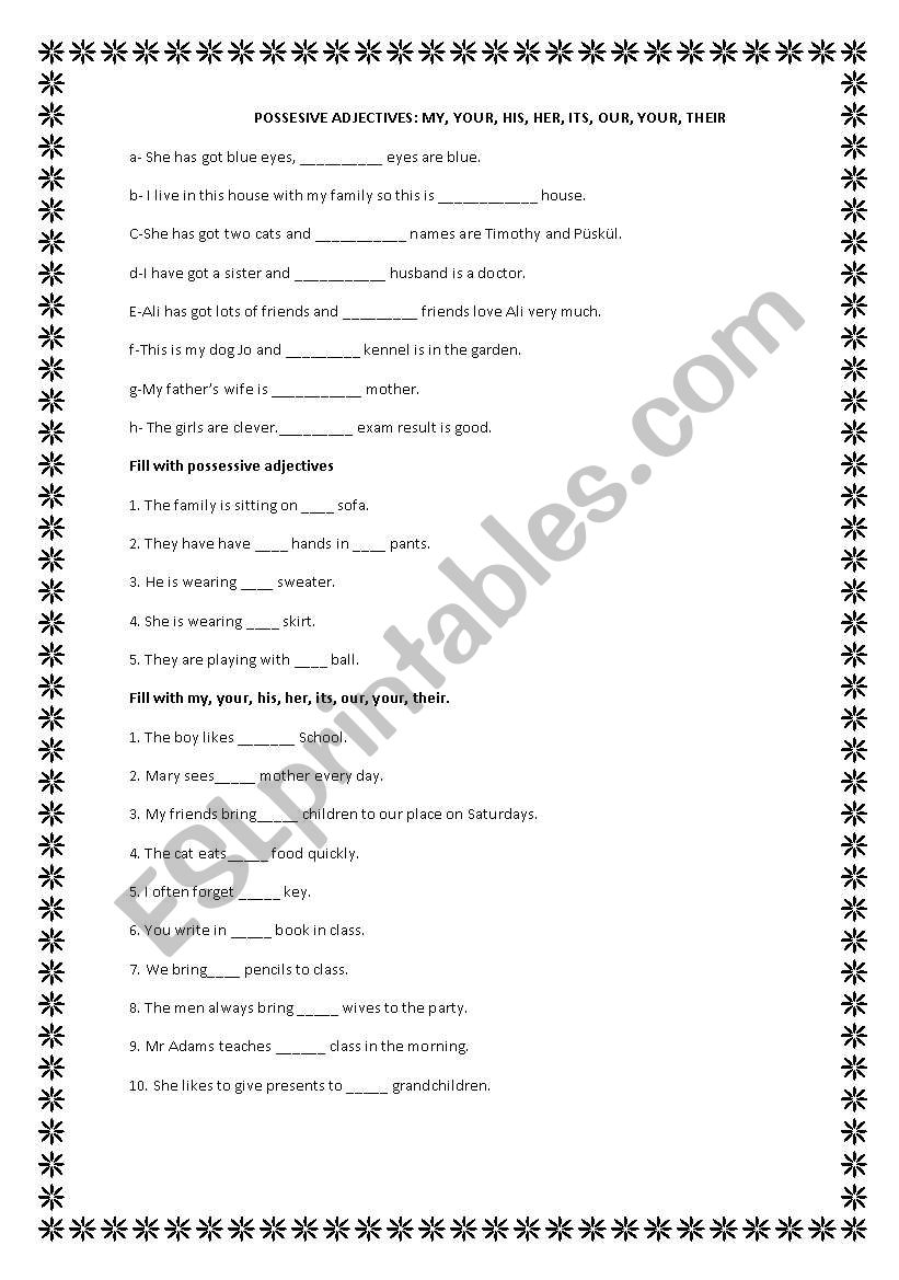 POSSESIVE ADJECTIVE worksheet