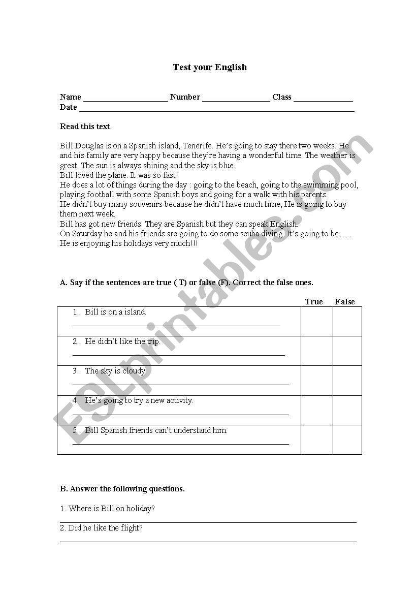 Test your English worksheet