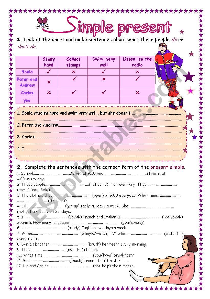 Simple present revision worksheet