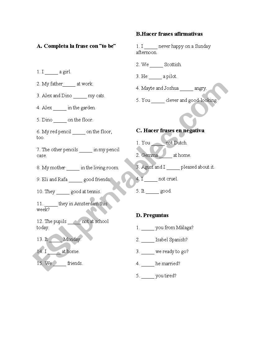 Verb to be worksheet