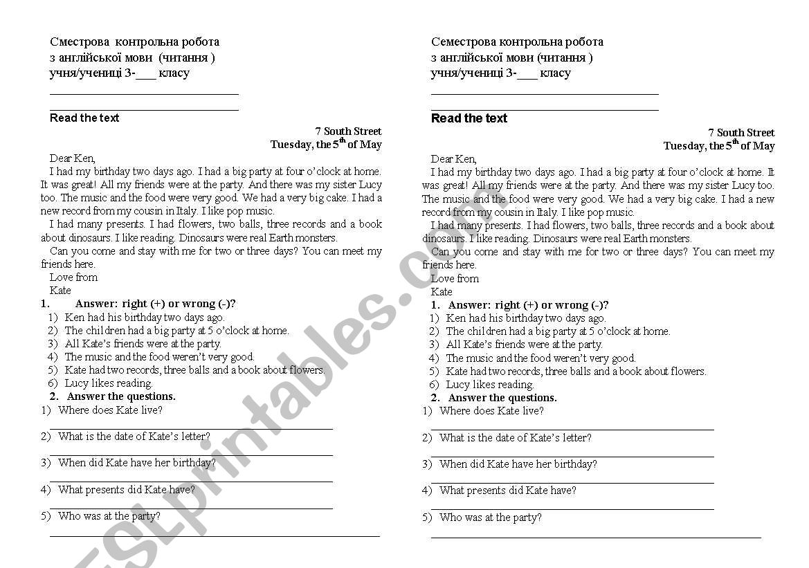 Reading-working day worksheet