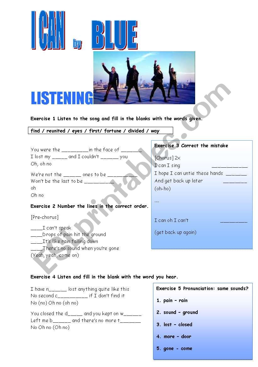 Song Worksheet: I can by Blue worksheet