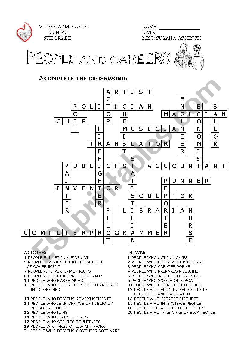 people and careers worksheet