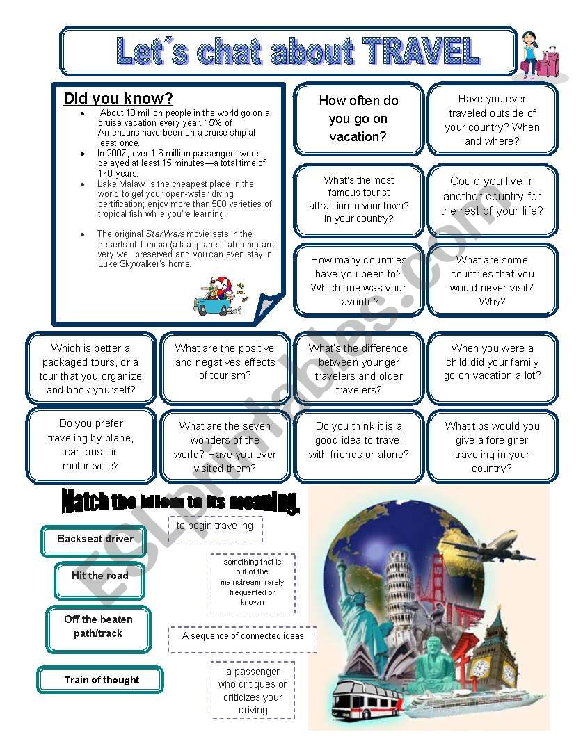 Lets chat about TRAVEL worksheet