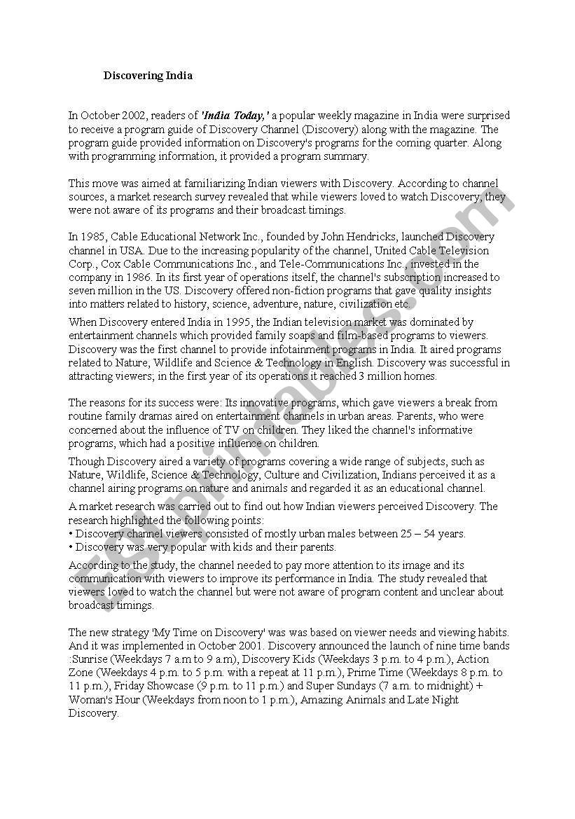 discovery worksheet