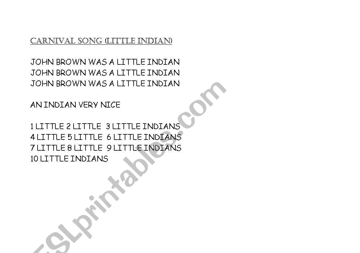 TEN LITTLE INDIANS worksheet