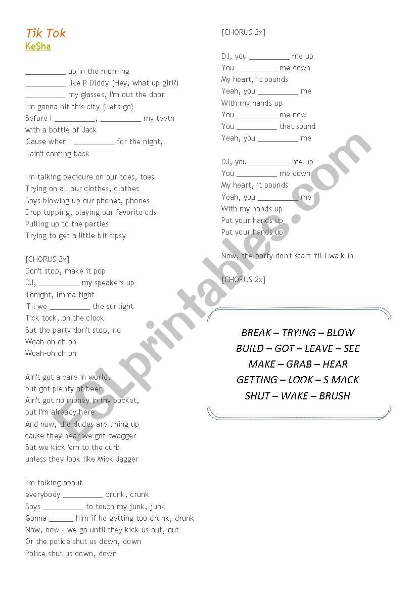 TIk Tok worksheet