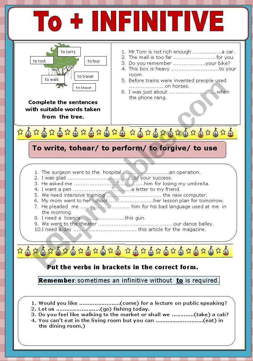 To + INFINITIVE  worksheet