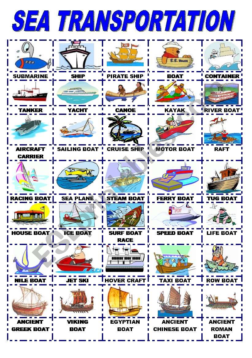 SEA TRANSPORTATION/PICTIONARY worksheet