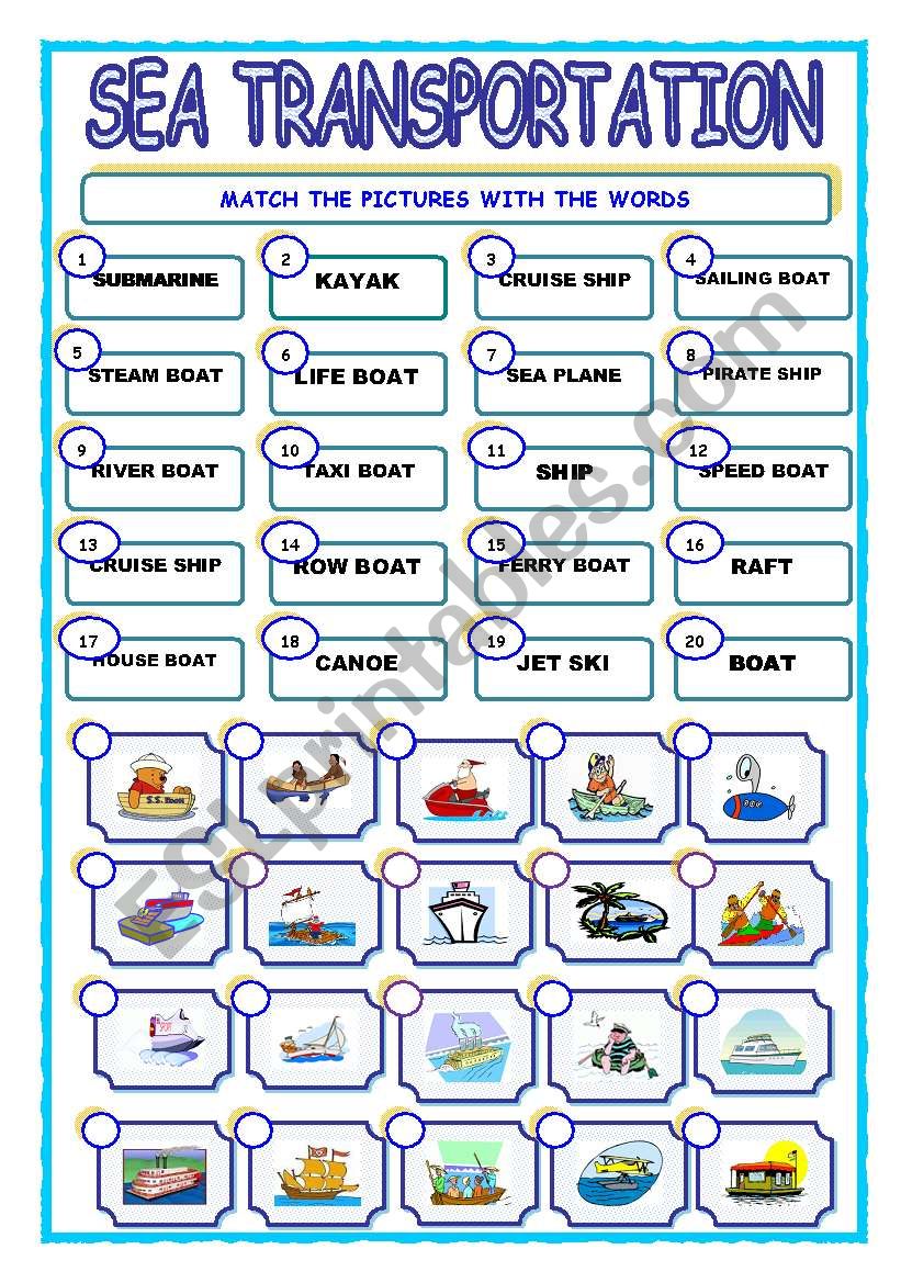 SEA TRANSPORTATION/MATCHING worksheet