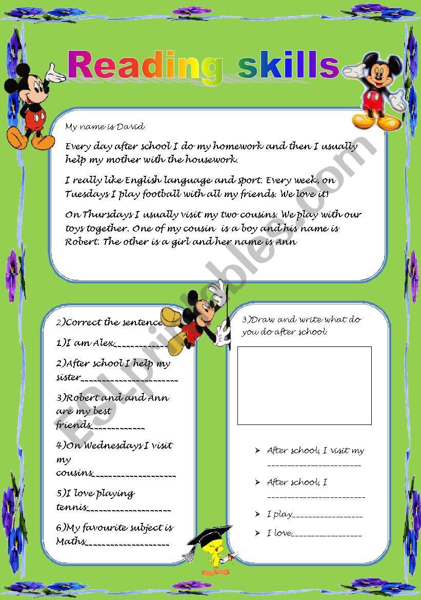 Reading skills worksheet