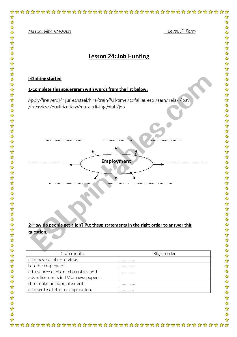 job hunting worksheet