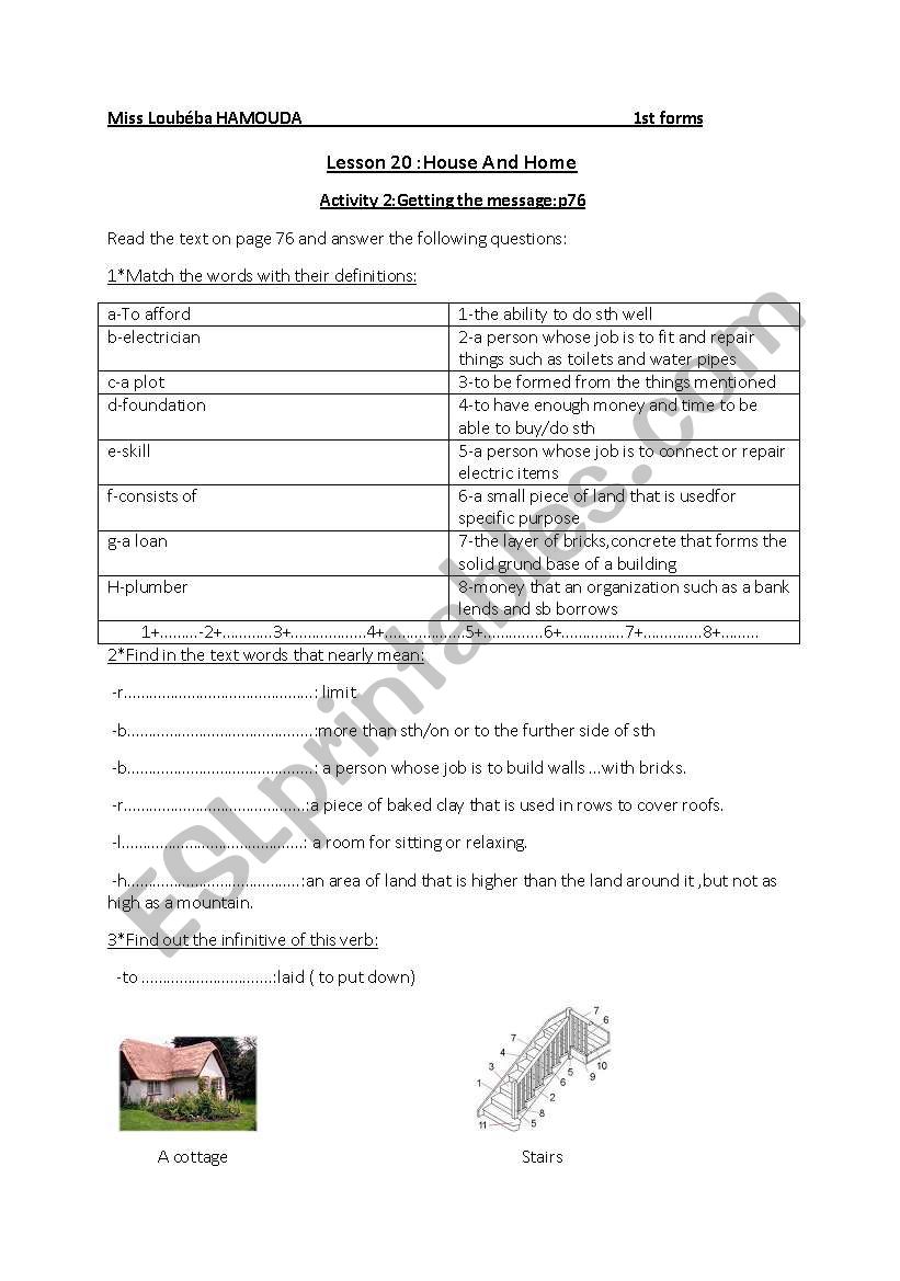 house and home worksheet