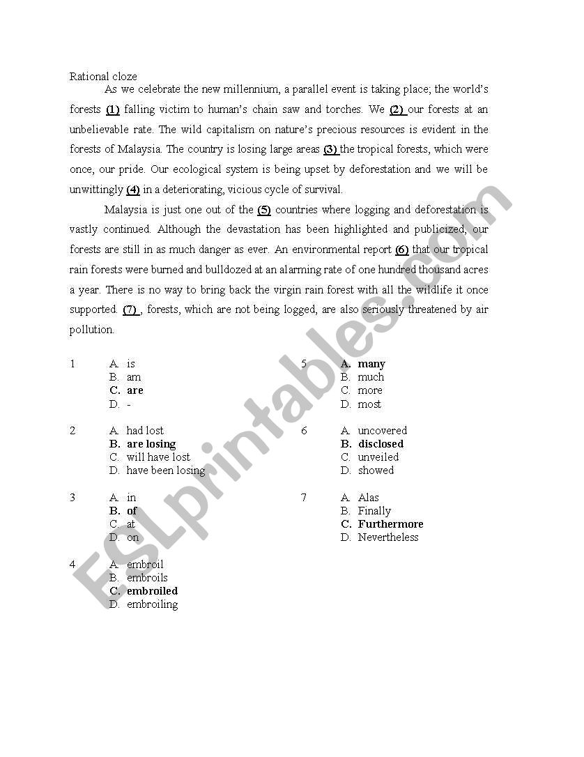 RATIONAL CLOZE EXERCISE worksheet