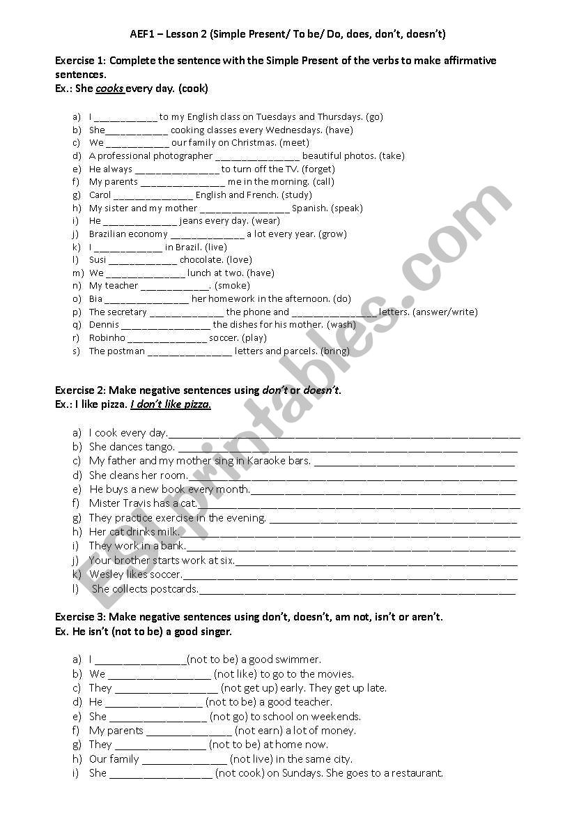 Grammar Simple Present (To be/ do, does, dont, doesnt, word order questions)