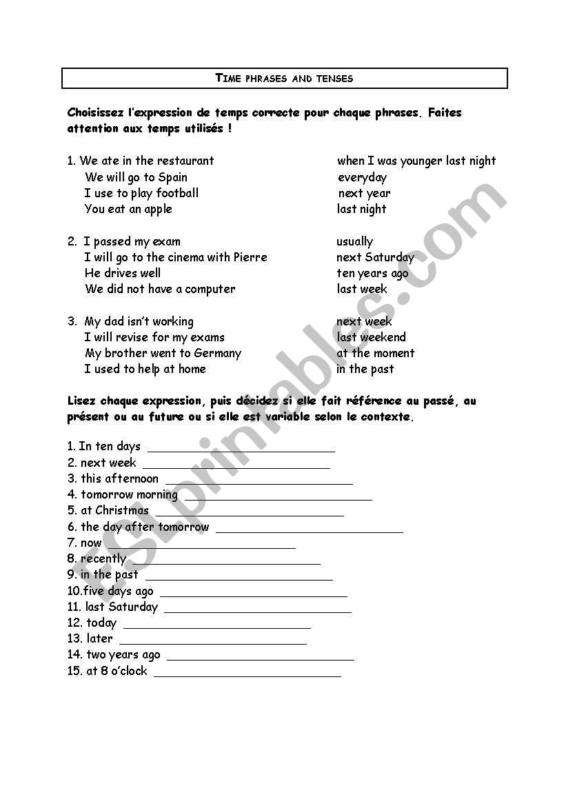 choosing the correct verb tense using time phrases