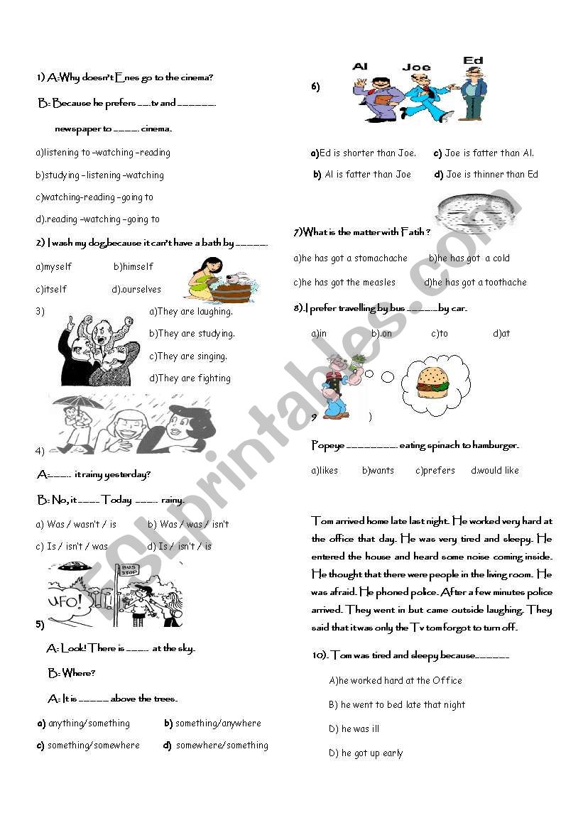Mixed grammar test worksheet