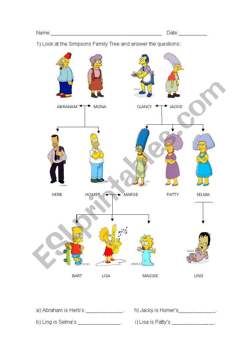 The Simpsons Family Tree: to practice family members 