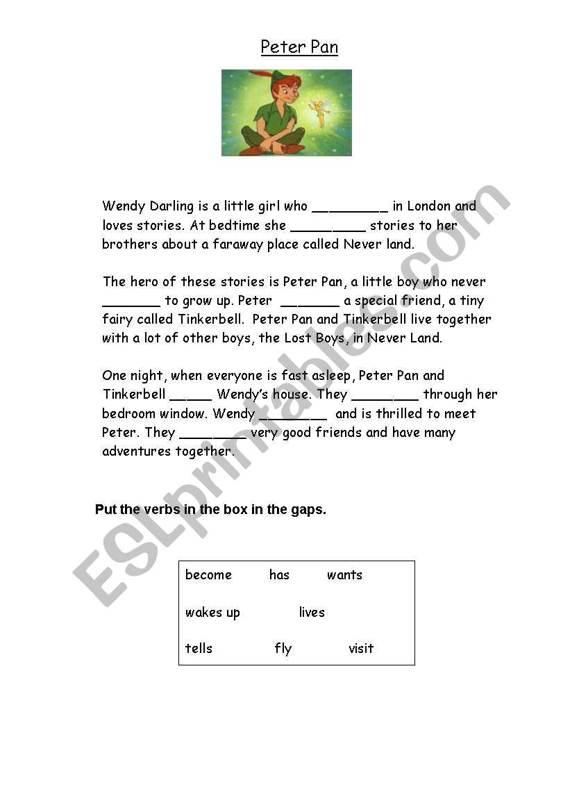 Peter Pan Gapfill worksheet