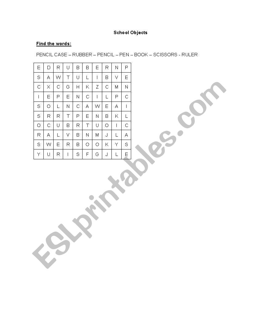 School Objects worksheet