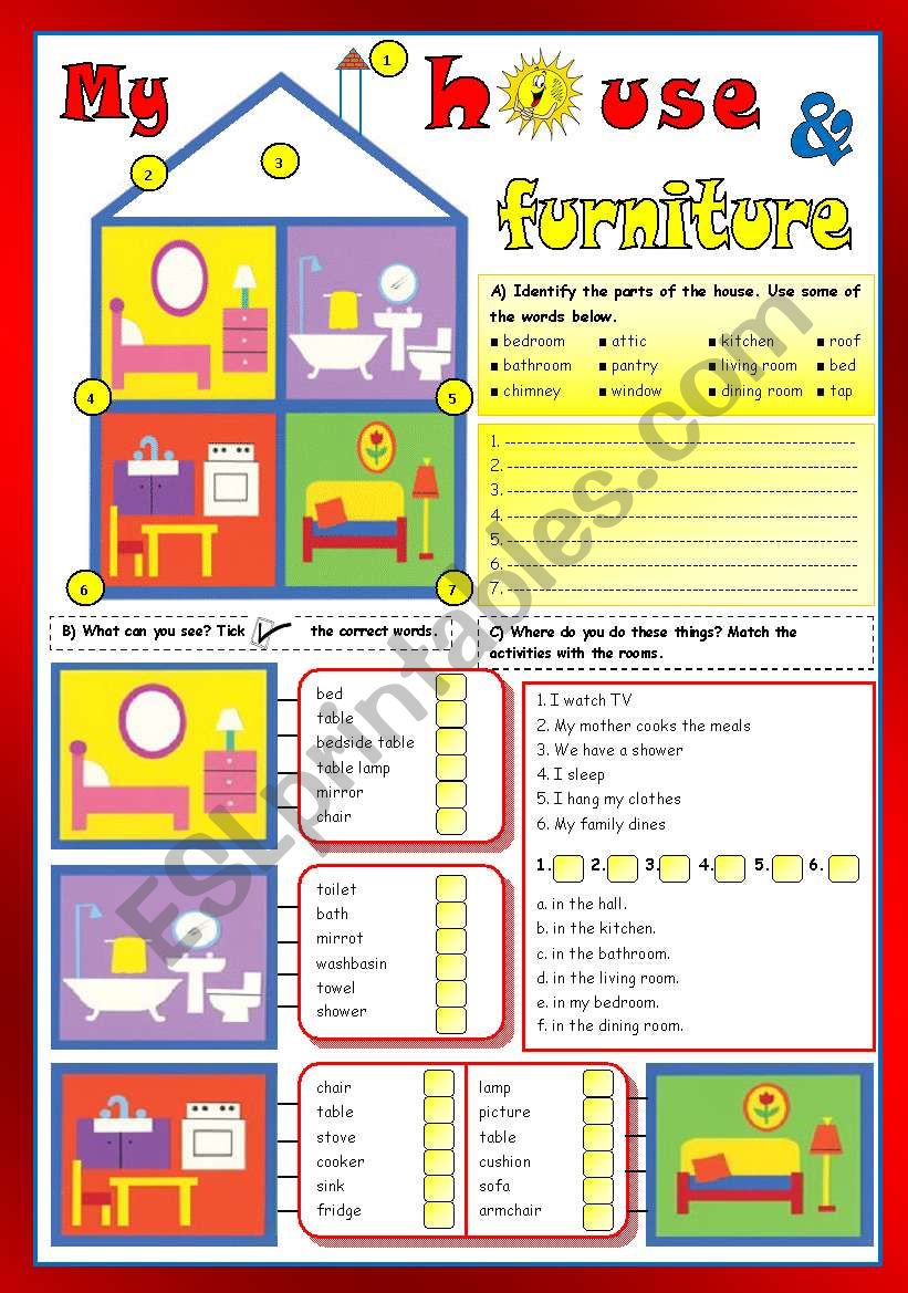 My house & furniture worksheet