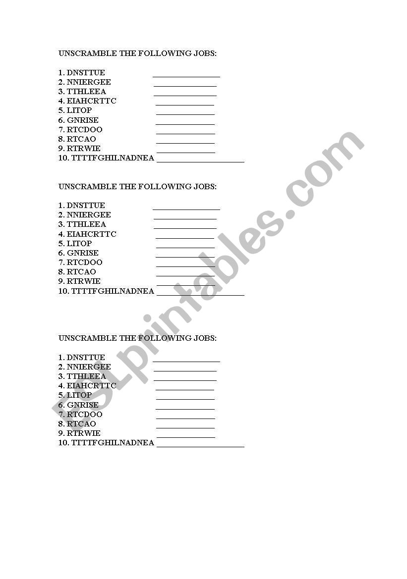 JOBS AND OCCUPATIONS worksheet