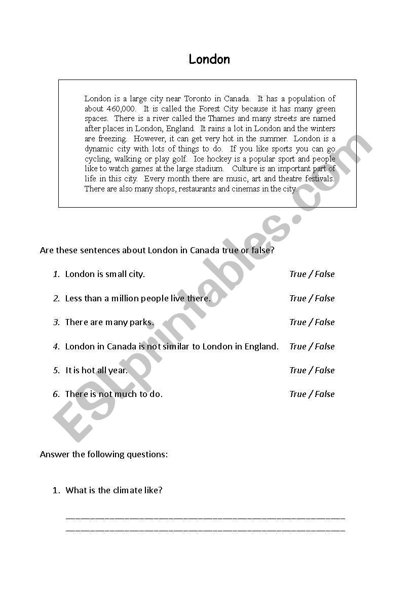 London, but not London worksheet