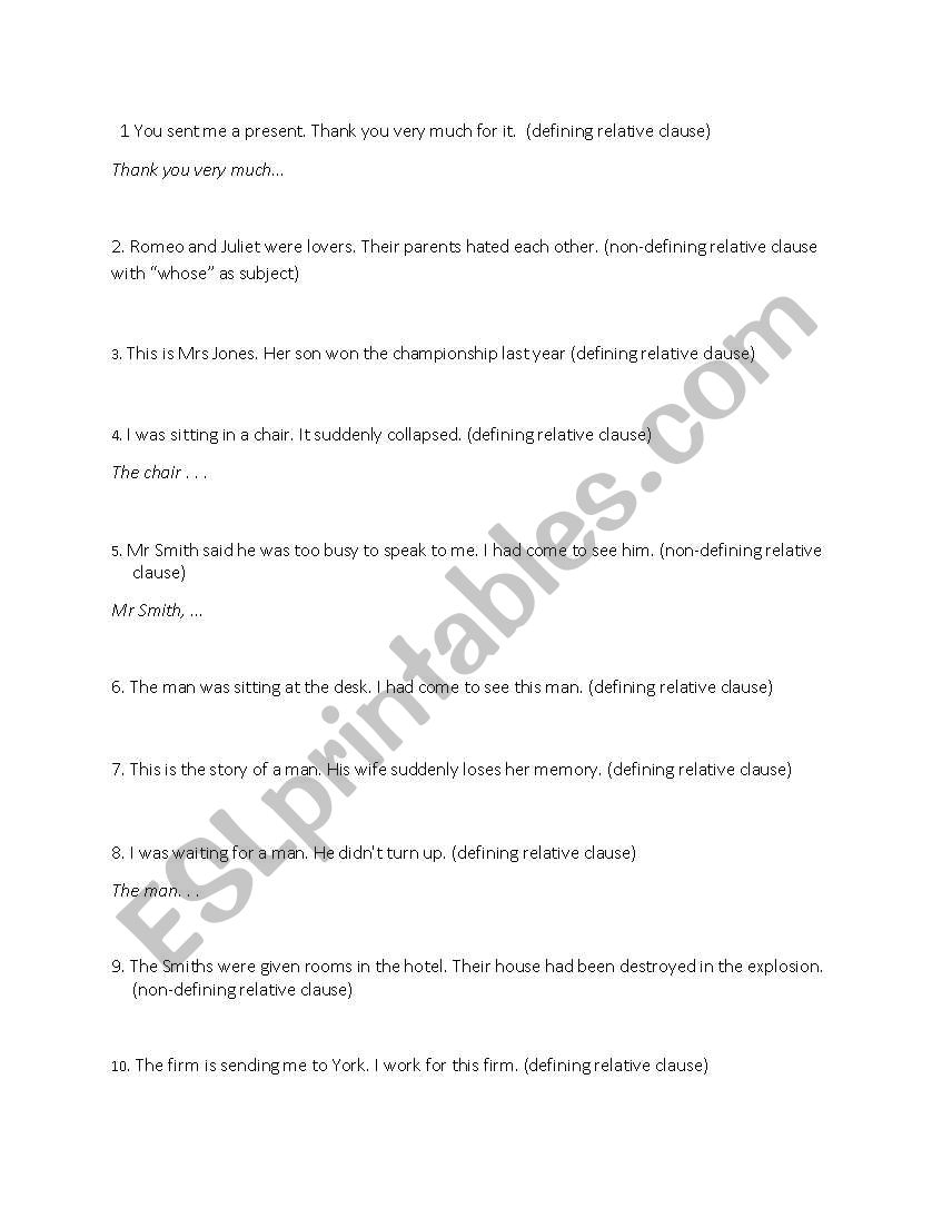 Relative Clauses worksheet