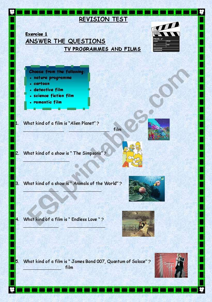 TV PROGRAMMES AND FILMS worksheet