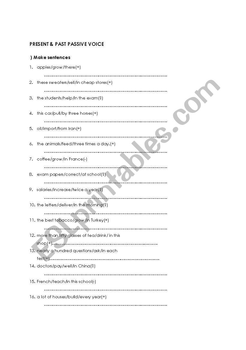 PRESENT & PAST PASSIVE VOICE worksheet PRESENT & PAST PASSIVE VOICE worksheet