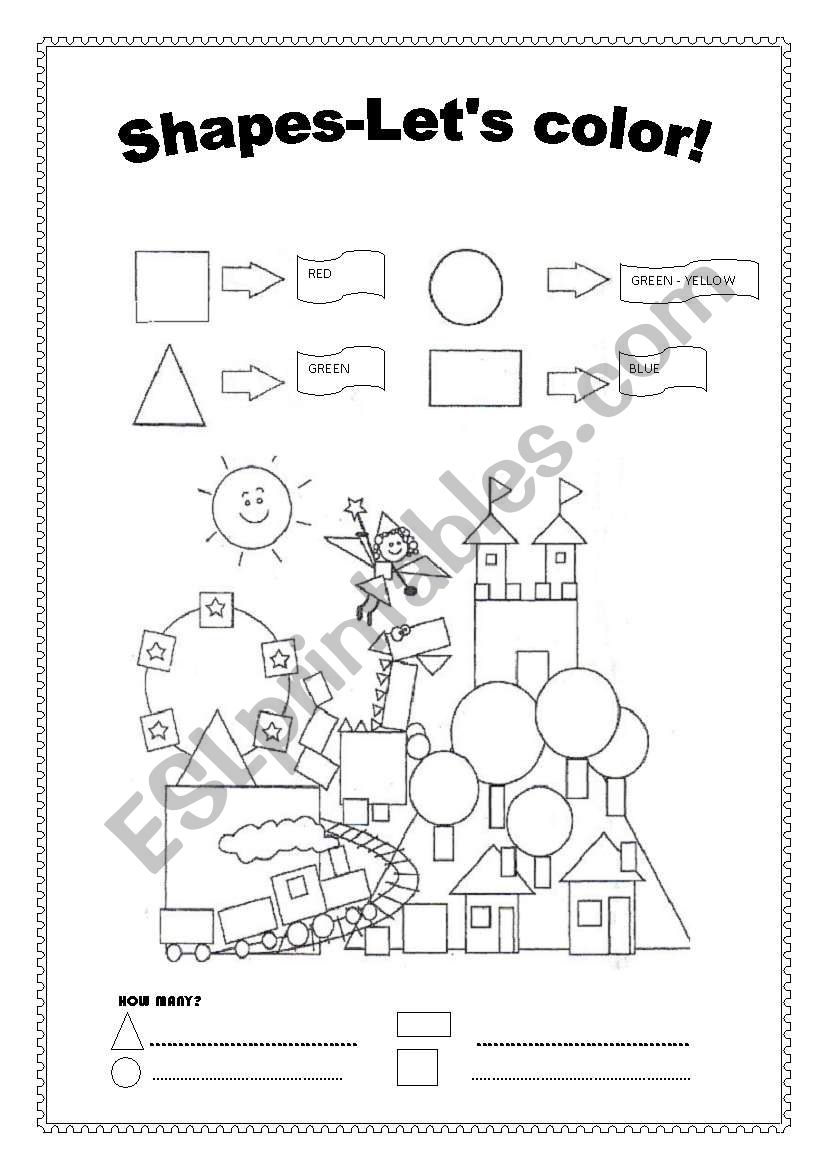 SHAPES-COLOR AND COUNT! worksheet