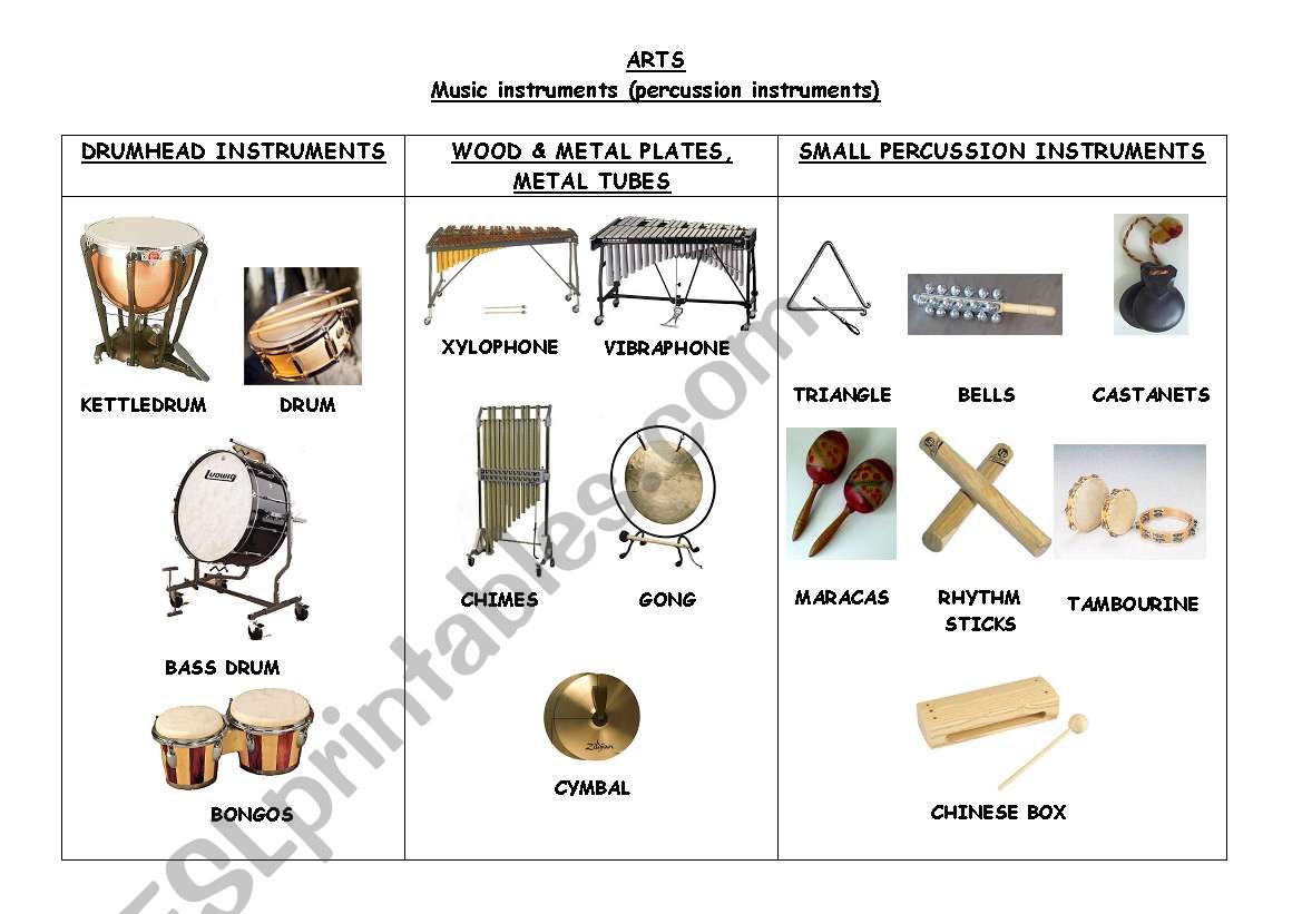 MUSIC INSTRUMENTS. PERCUSSION worksheet