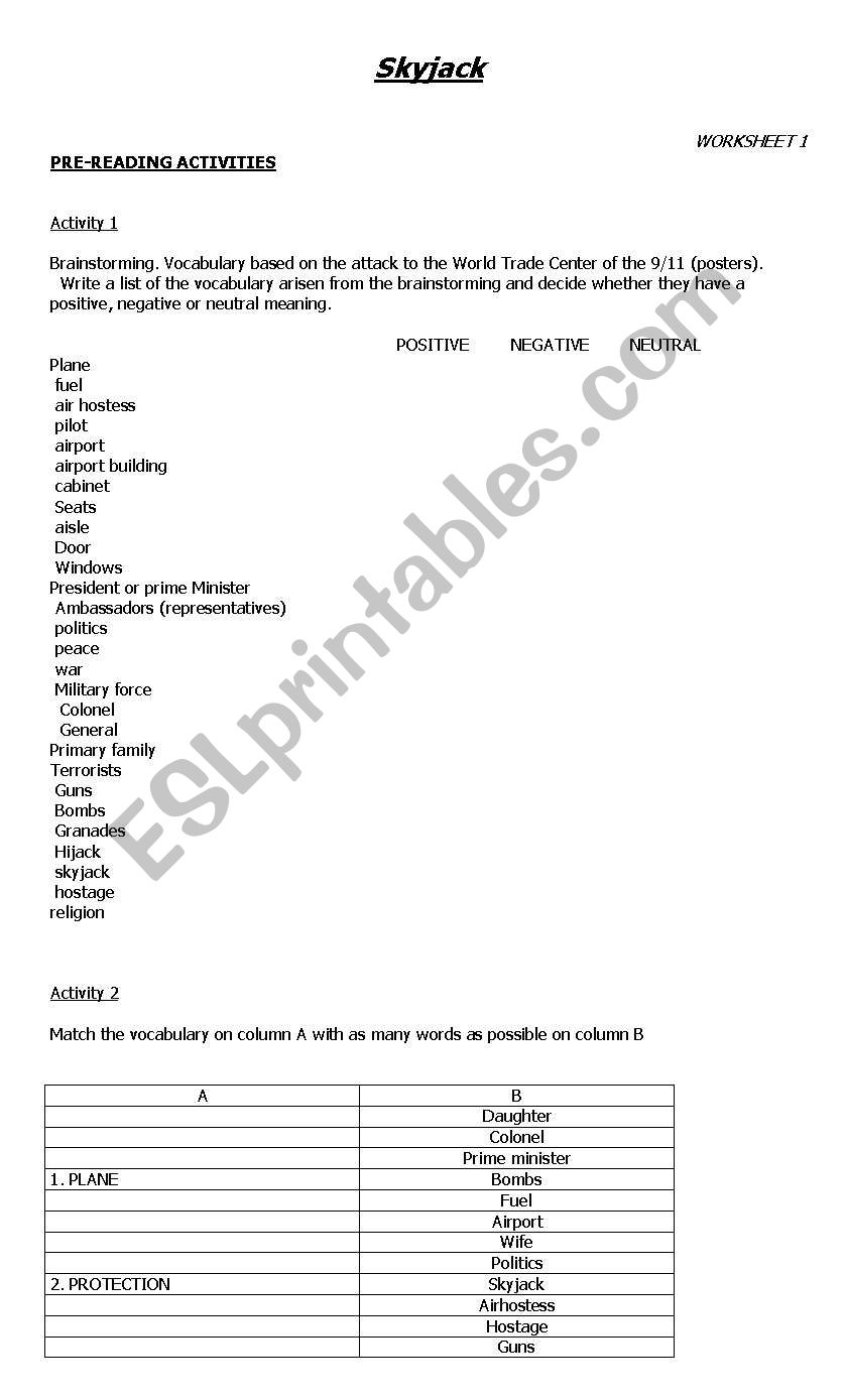 Skyjack worksheet