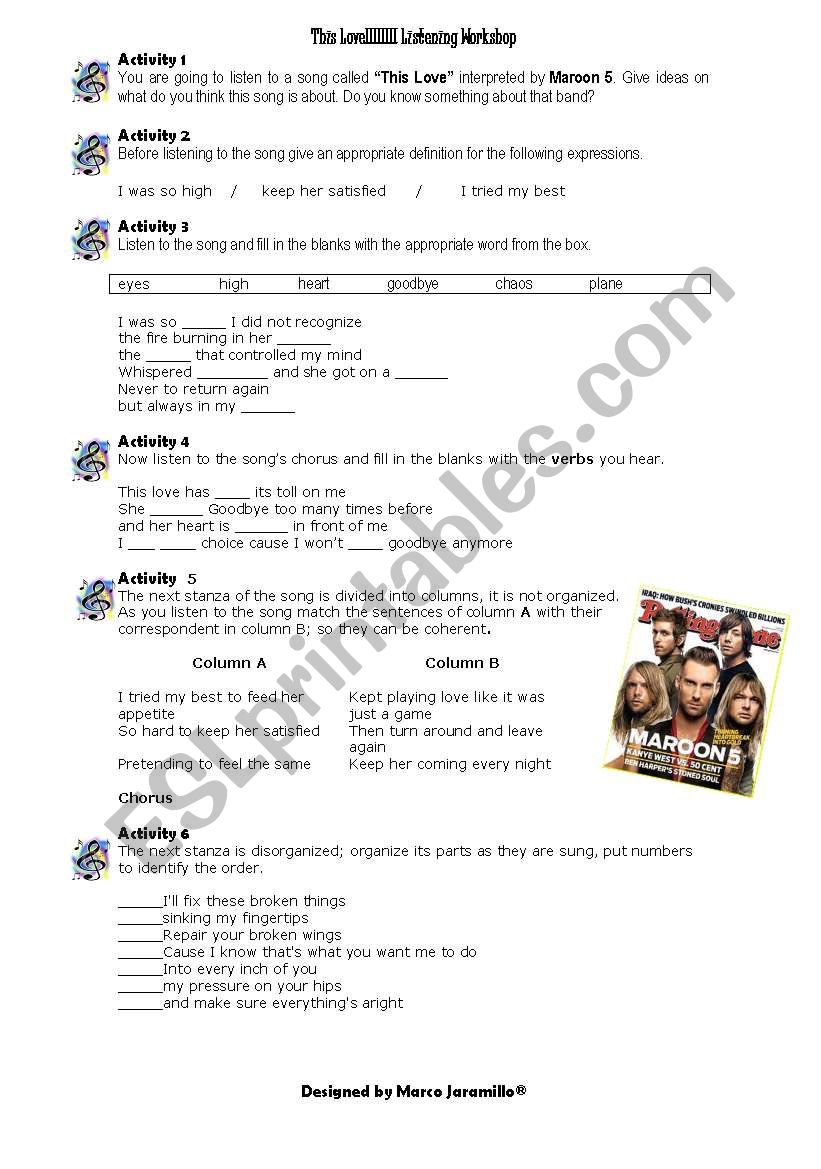 This Love by Maroon 5 worksheet