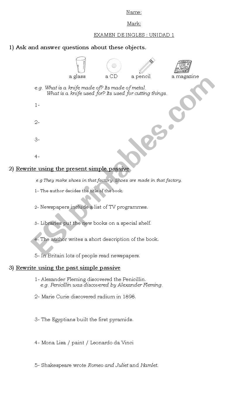 exam worksheet