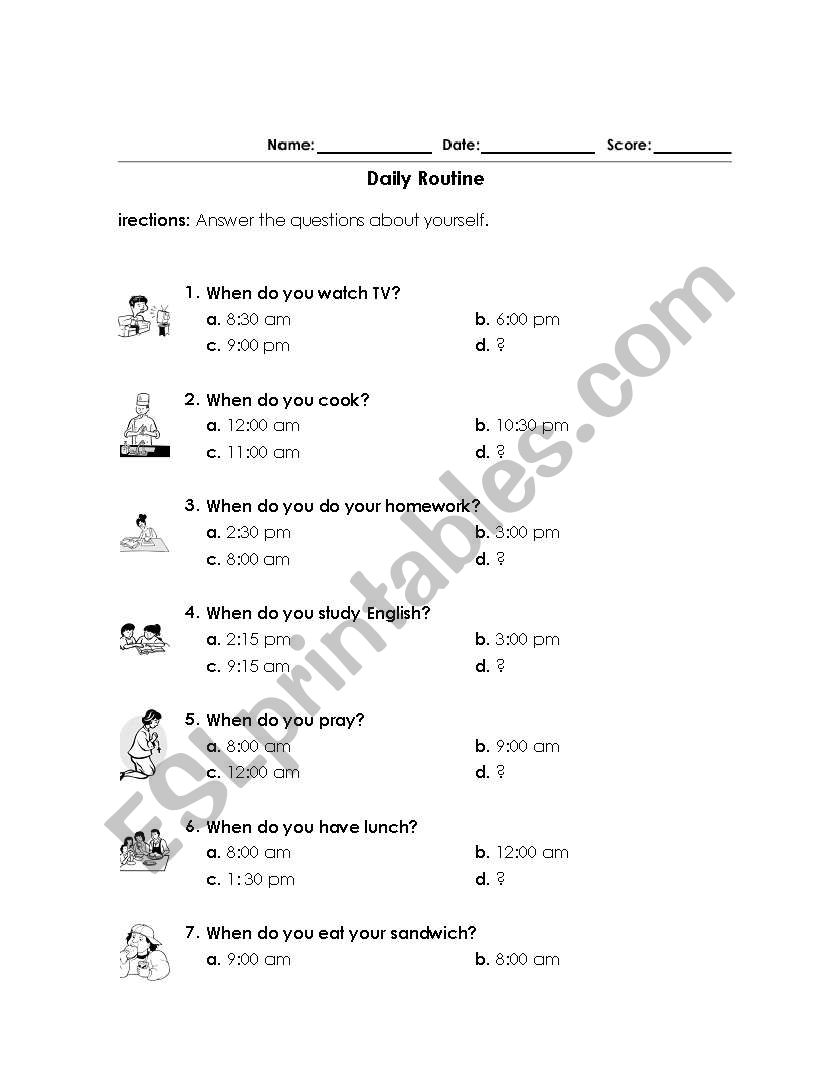 Daily Routines Questions worksheet