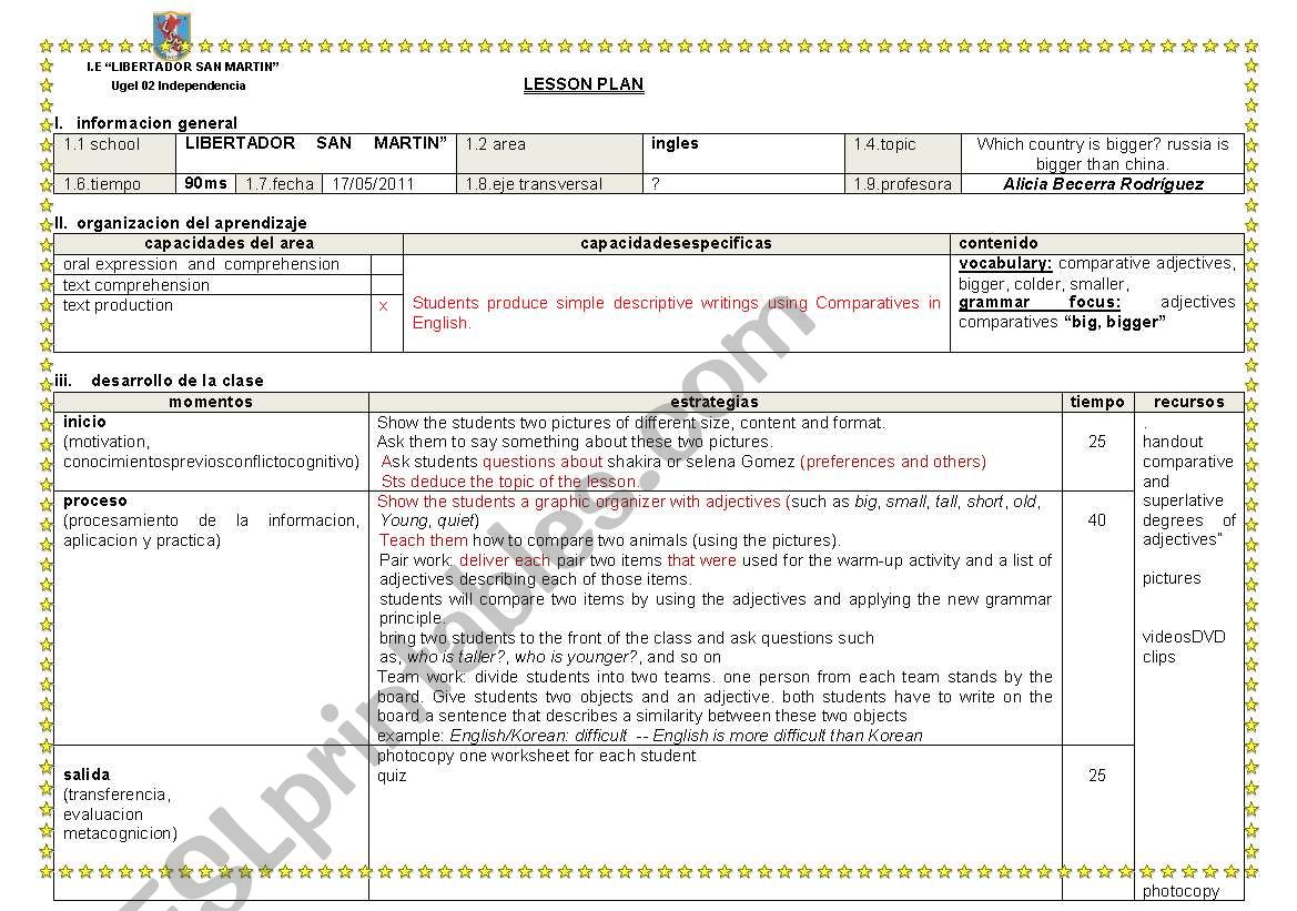 lesson plan comparatives worksheet