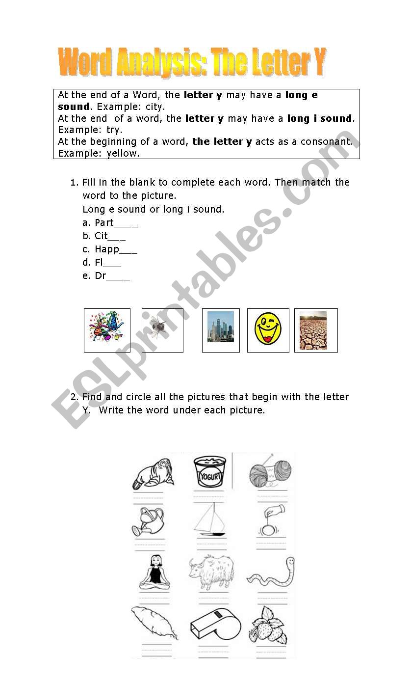 Word Analysis Y worksheet